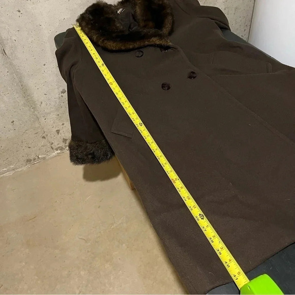 Vtg Jo-D Brown Wool Long Coat Faux Fur Collar Women’s Size Medium M - Picture 7 of 8